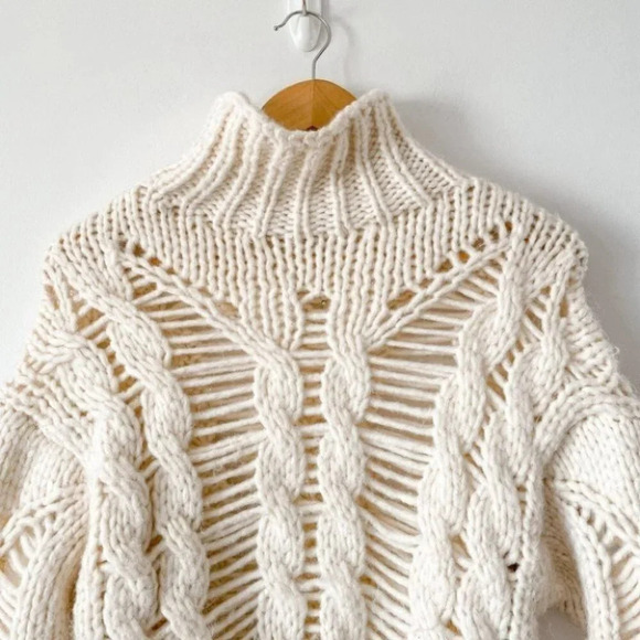 Zara Openwork Cable Knit Sweater High Neck Ecru White Size Small - Picture 7 of 12